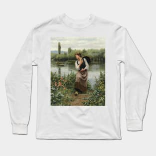 A Woman with a Basket by Daniel Ridgway Knight Long Sleeve T-Shirt